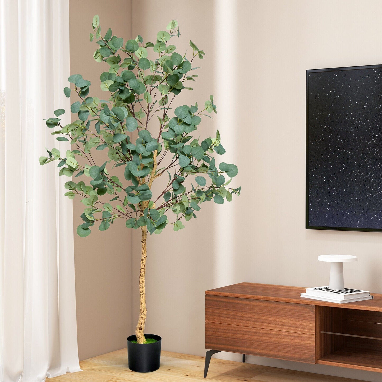 Árbol de eucalipto artificial de 5.5 pies con 517 hojas de dólar de plata - 1 paquete