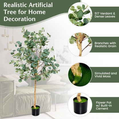 Árbol de eucalipto artificial de 5.5 pies con 517 hojas de dólar de plata - 1 paquete
