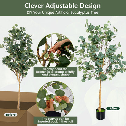Árbol de eucalipto artificial de 5.5 pies con 517 hojas de dólar de plata - 1 paquete