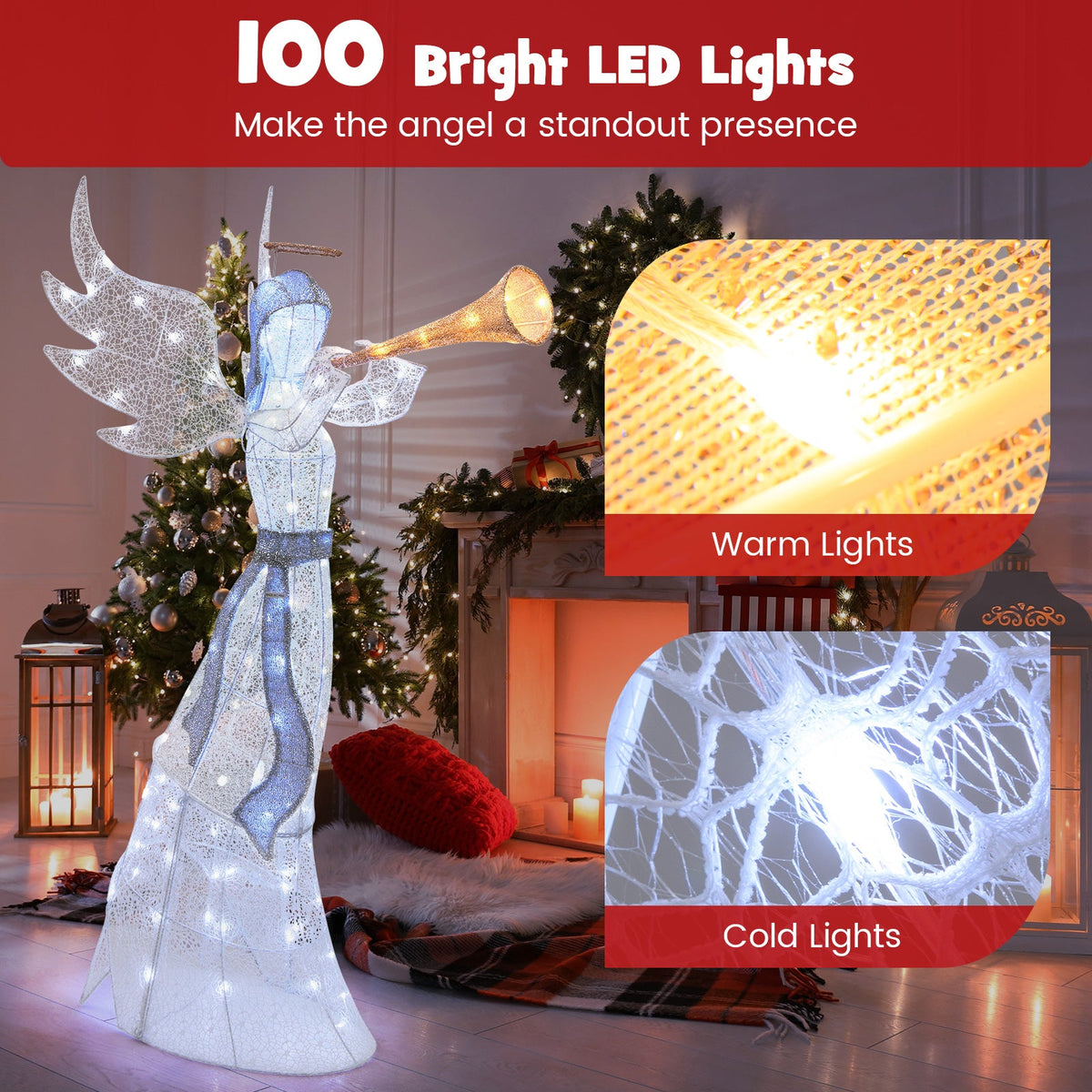 5 Feet Christmas Angel with 100 LED Lights, ground stakes, warm illumination DirectDeals on Tampa Home & Garden Store