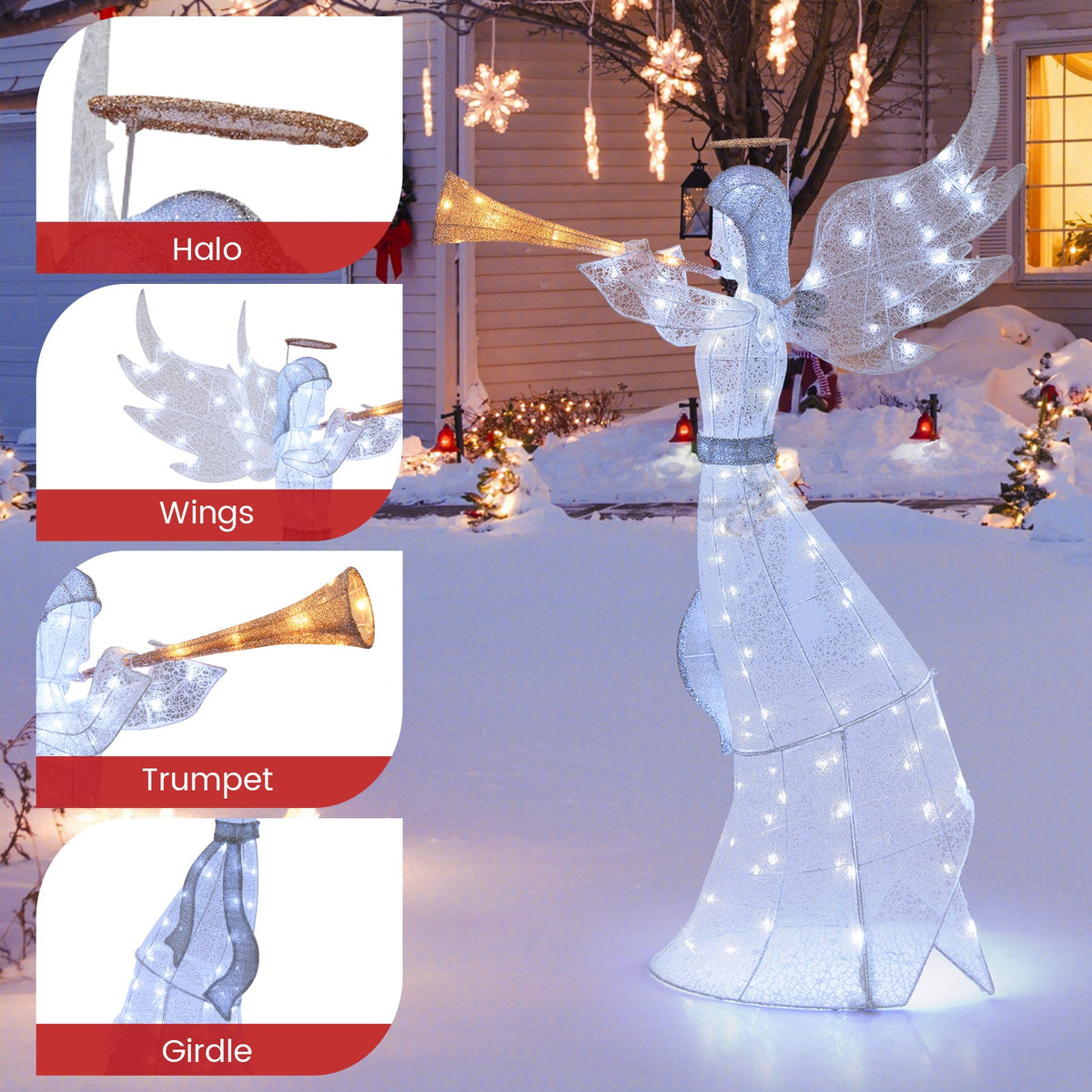 DirectDeals 5 ft Christmas angel statue with 100 LED lights, white wings, ground stakes on Tampa Home & Garden Store