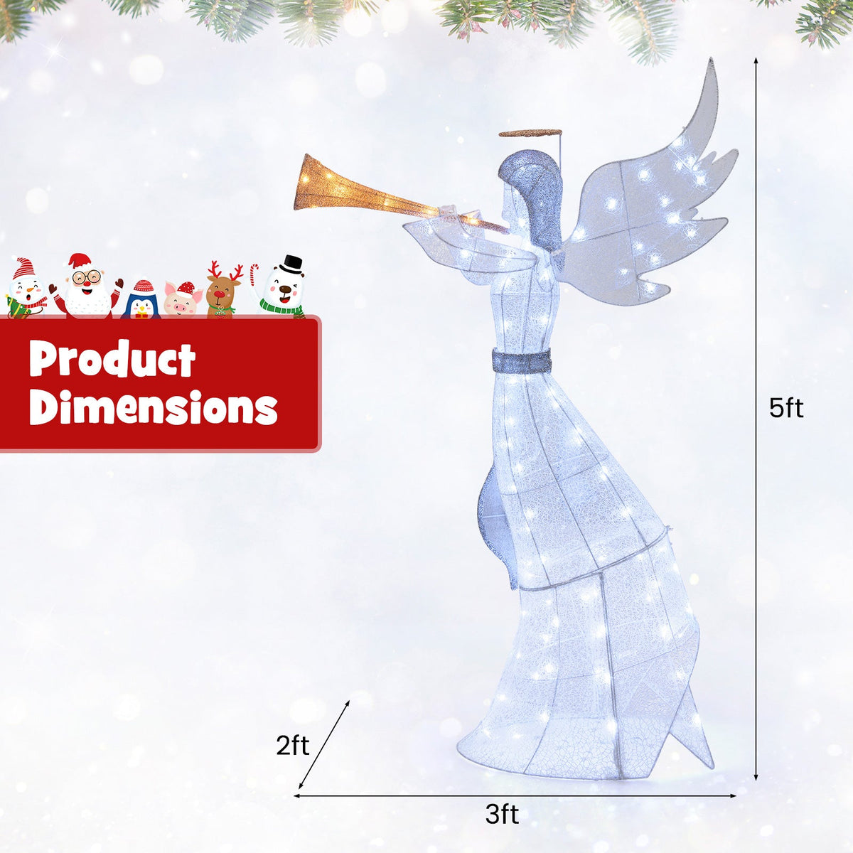 5 Feet Christmas Angel statue with 100 LED lights, icy blue finish, ground stakes DirectDeals on Tampa Home & Garden Store
