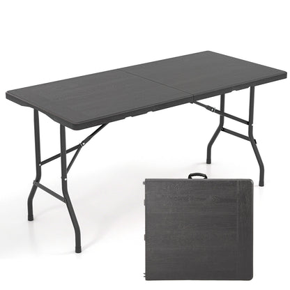 Mesa de picnic plegable de 5 pies con tablero de HDPE veteado y almohadillas antideslizantes - Negra