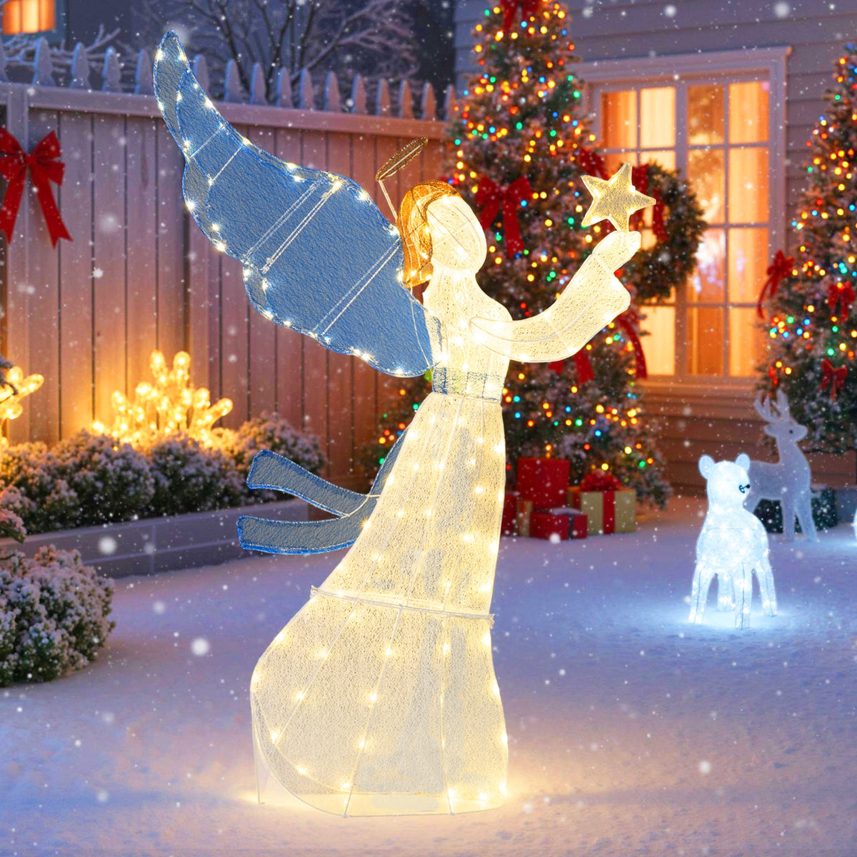 5 Feet lighted angel Christmas decoration with blue wings and warm LED lights DirectDeals on Tampa Home & Garden Store