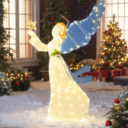 5 ft lighted angel statue with warm LEDs, cream gown and blue wings DirectDeals Nativity on Tampa Home & Garden Store