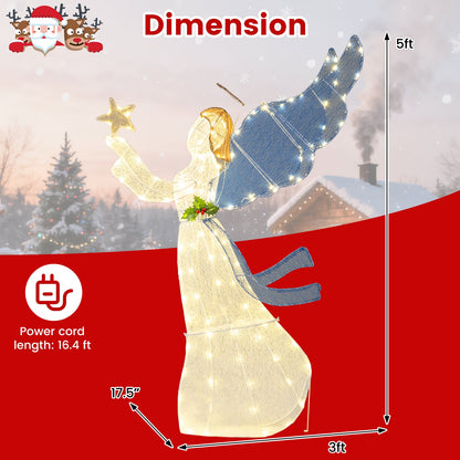 DirectDeals 5 ft lighted angel statue with warm LED wings and star wand, white dress on Tampa Home & Garden Store