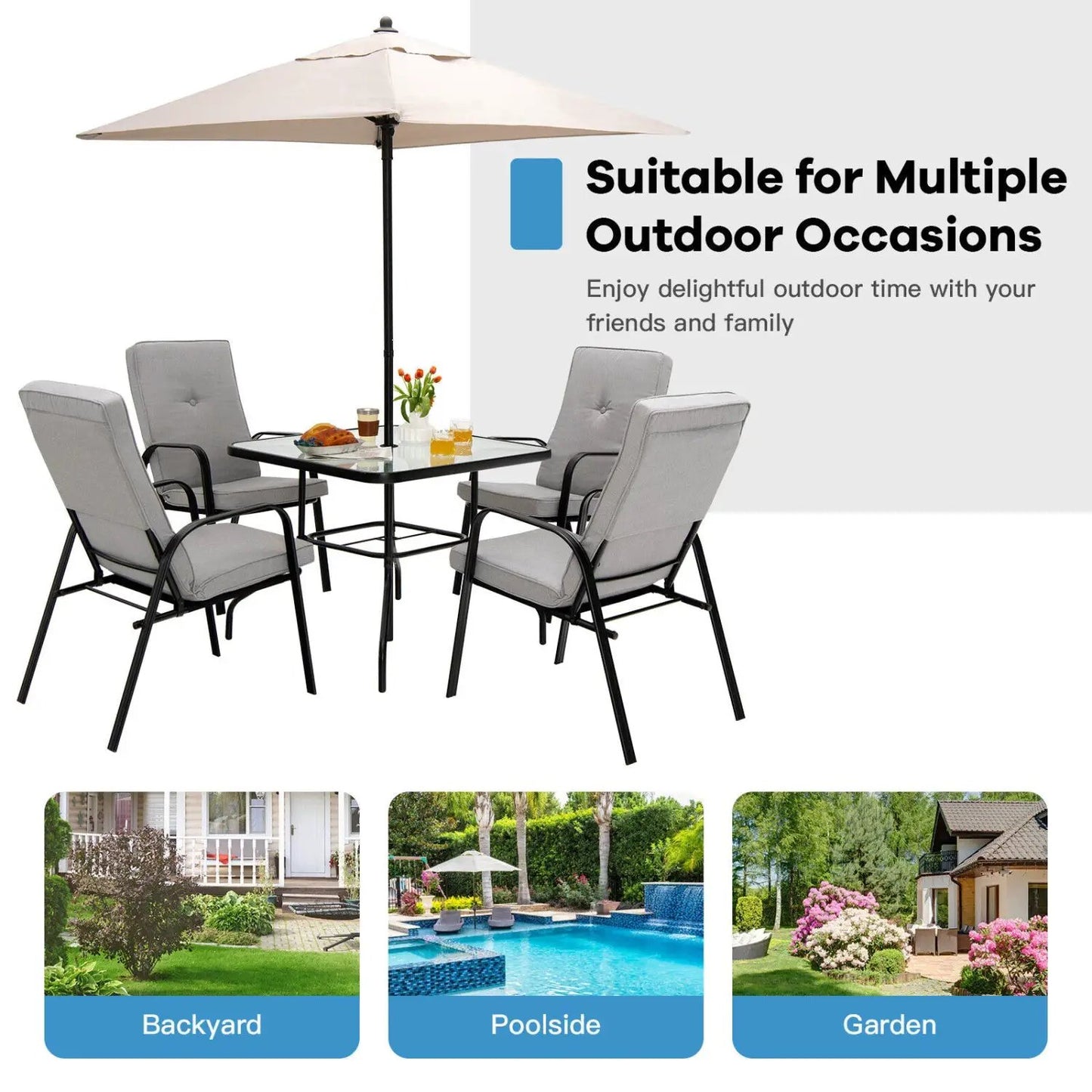 5 Foot Square Patio Market Umbrella With 4 Ribs