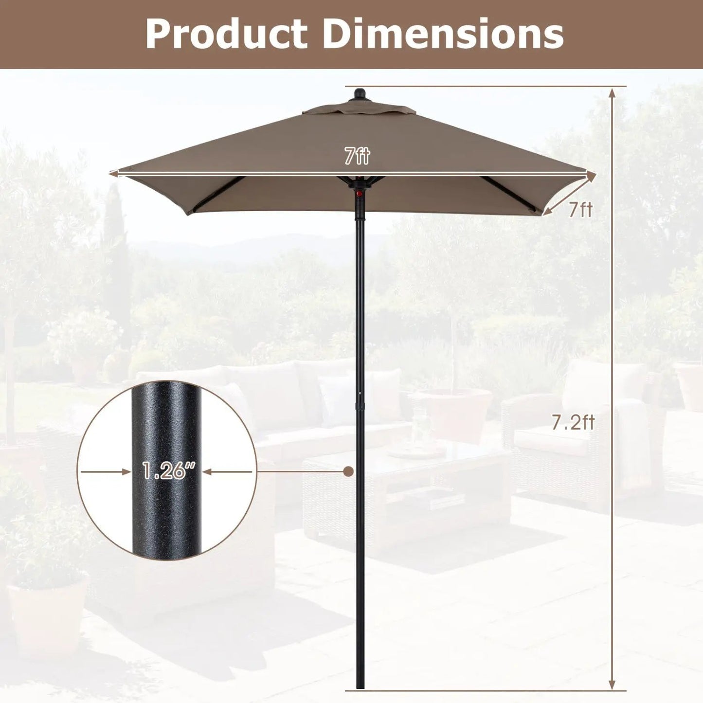 5 Foot Square Patio Market Umbrella With 4 Ribs