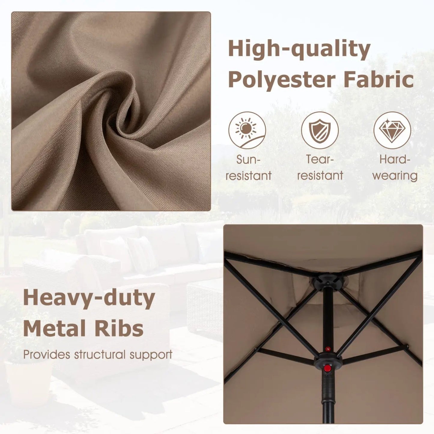 5 Foot Square Patio Market Umbrella With 4 Ribs