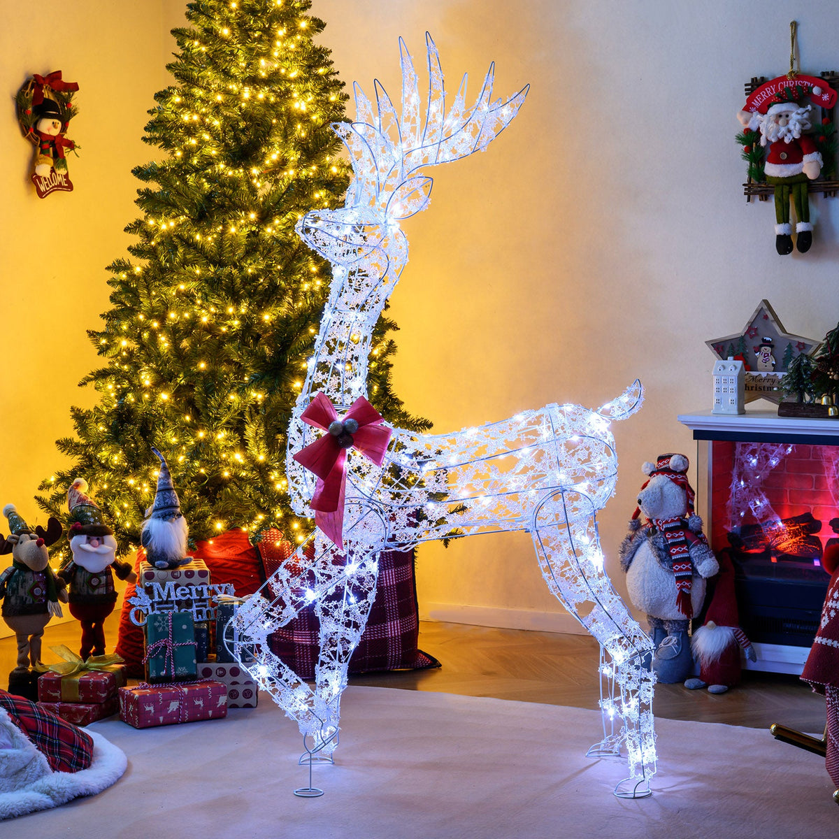 5 ft white wireframe pre-lit Christmas reindeer with 100 LEDs by DirectDeals on Tampa Home & Garden Store