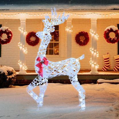 5 ft pre-lit Christmas reindeer sculpture with white LED lights, lattice wire frame on Tampa Home & Garden Store