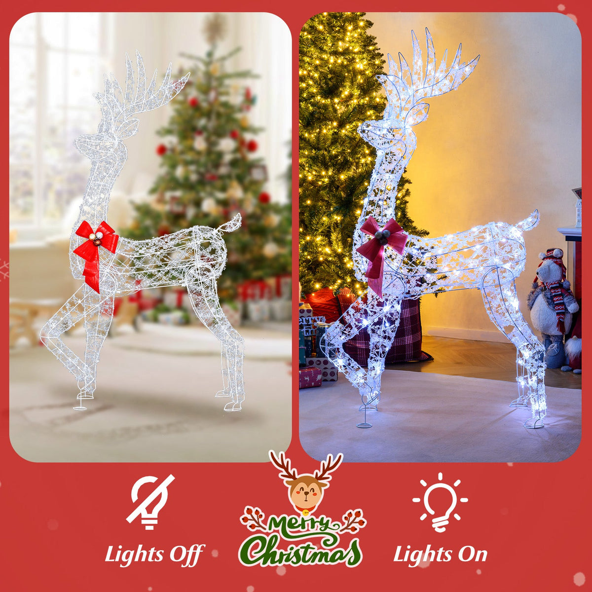 5 ft Prelit Christmas Reindeer with 100 LED lights, wireframe, red bow DirectDeals Ornament on Tampa Home & Garden Store
