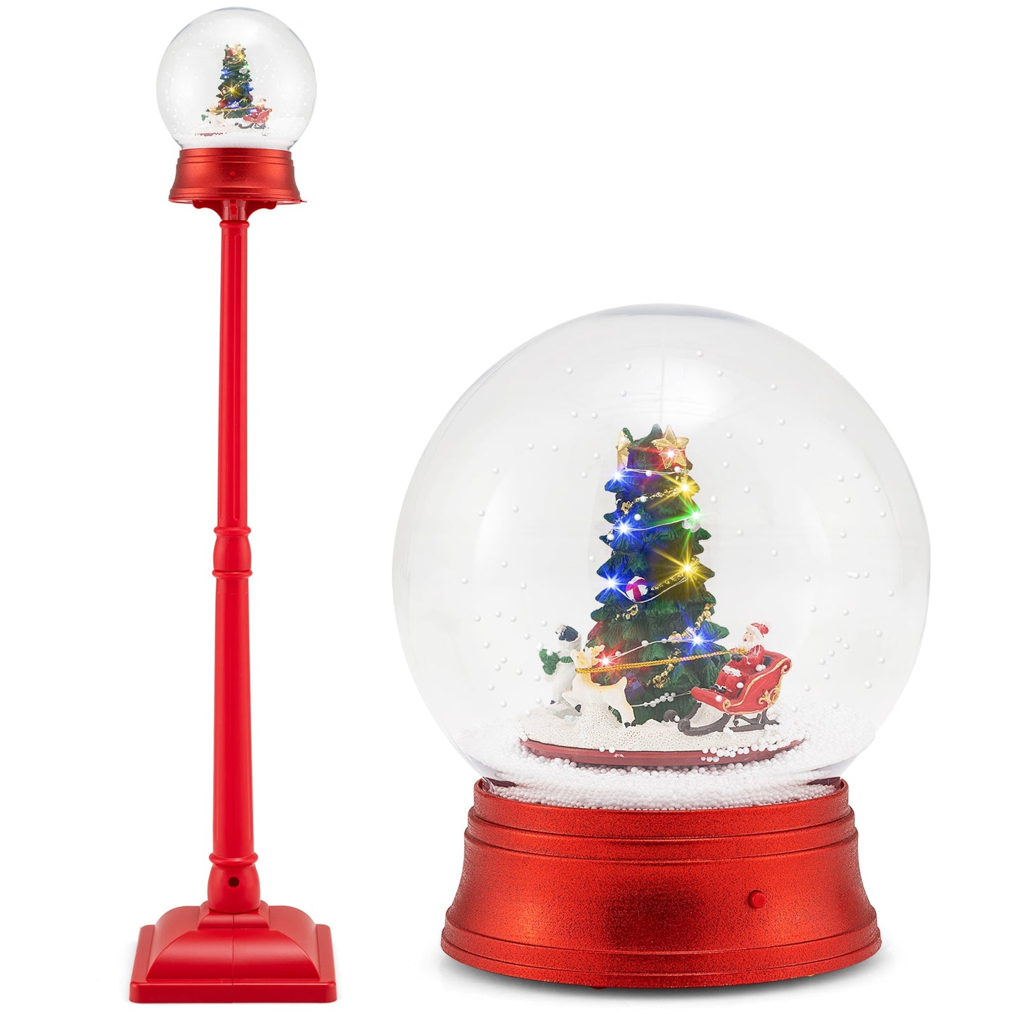 5 ft red DirectDeals Christmas street lamp with blowing-snow globe and tree scene, 8 tunes on Tampa Home & Garden Store