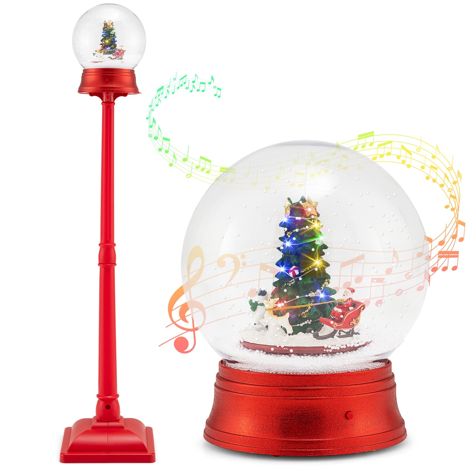 Red 5 ft Musical Christmas Street Lamp with blowing snow globe and tree, DirectDeals on Tampa Home & Garden Store