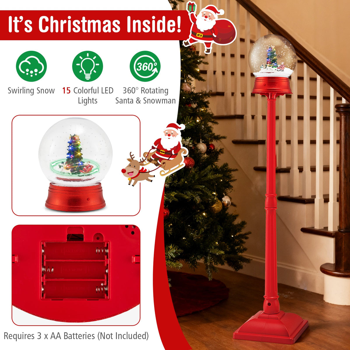 DirectDeals 5 ft Musical Christmas Street Lamp red with blowing snow, 8 tunes on Tampa Home & Garden Store