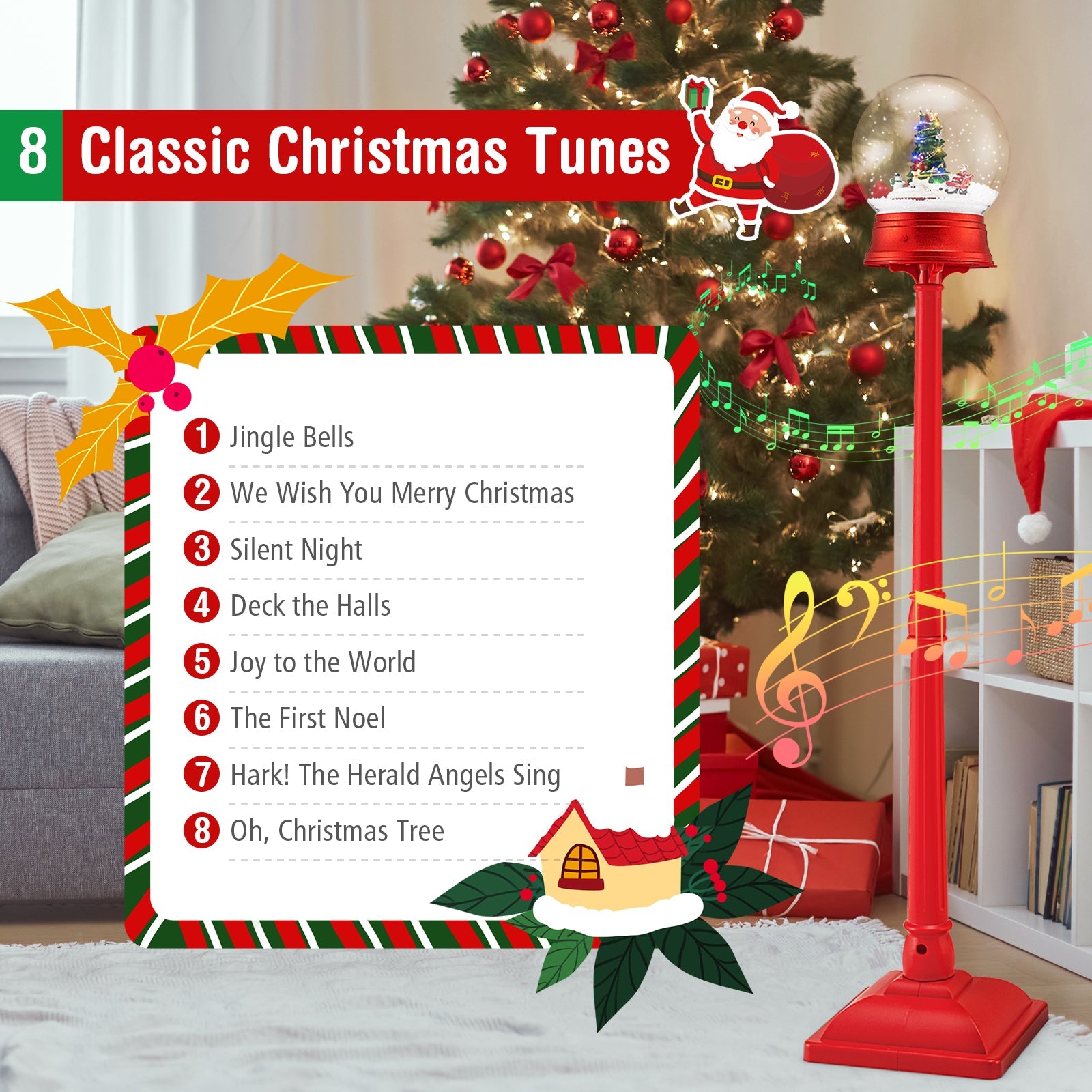 5 ft red musical Christmas street lamp with blowing snow and 8 tunes DirectDeals ornament on Tampa Home & Garden Store
