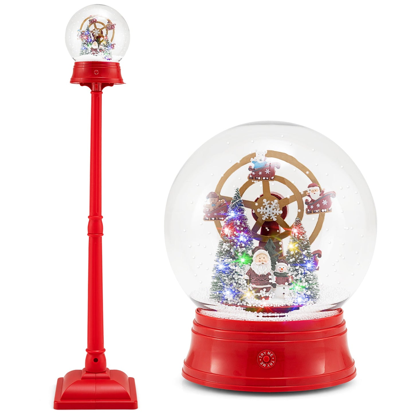 5 ft red musical Christmas street lamp snow globe lantern on stand with Santa scene DirectDeals on Tampa Home & Garden Store