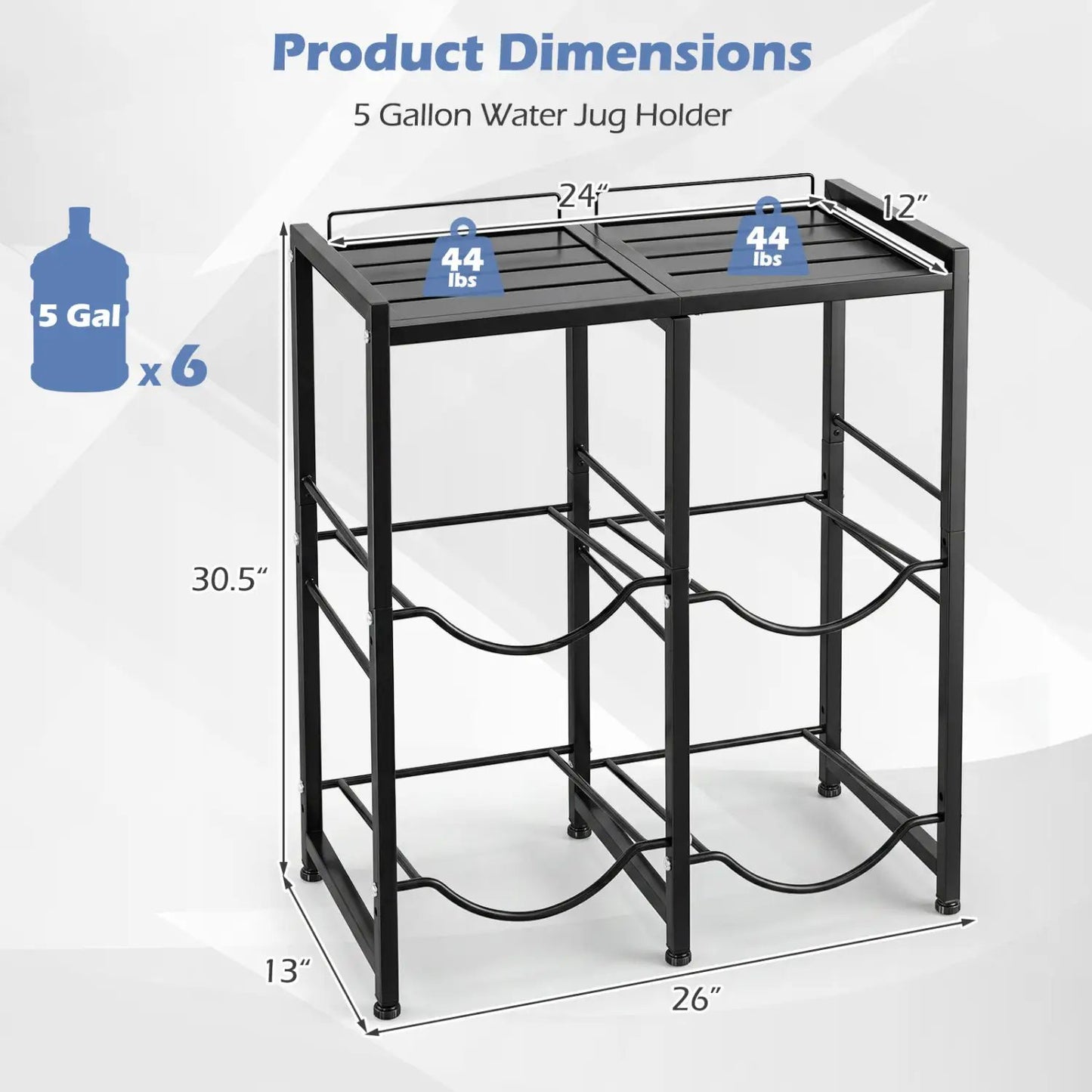 5 Gallon Water Jug Holder for 4 Bottles and Shelf