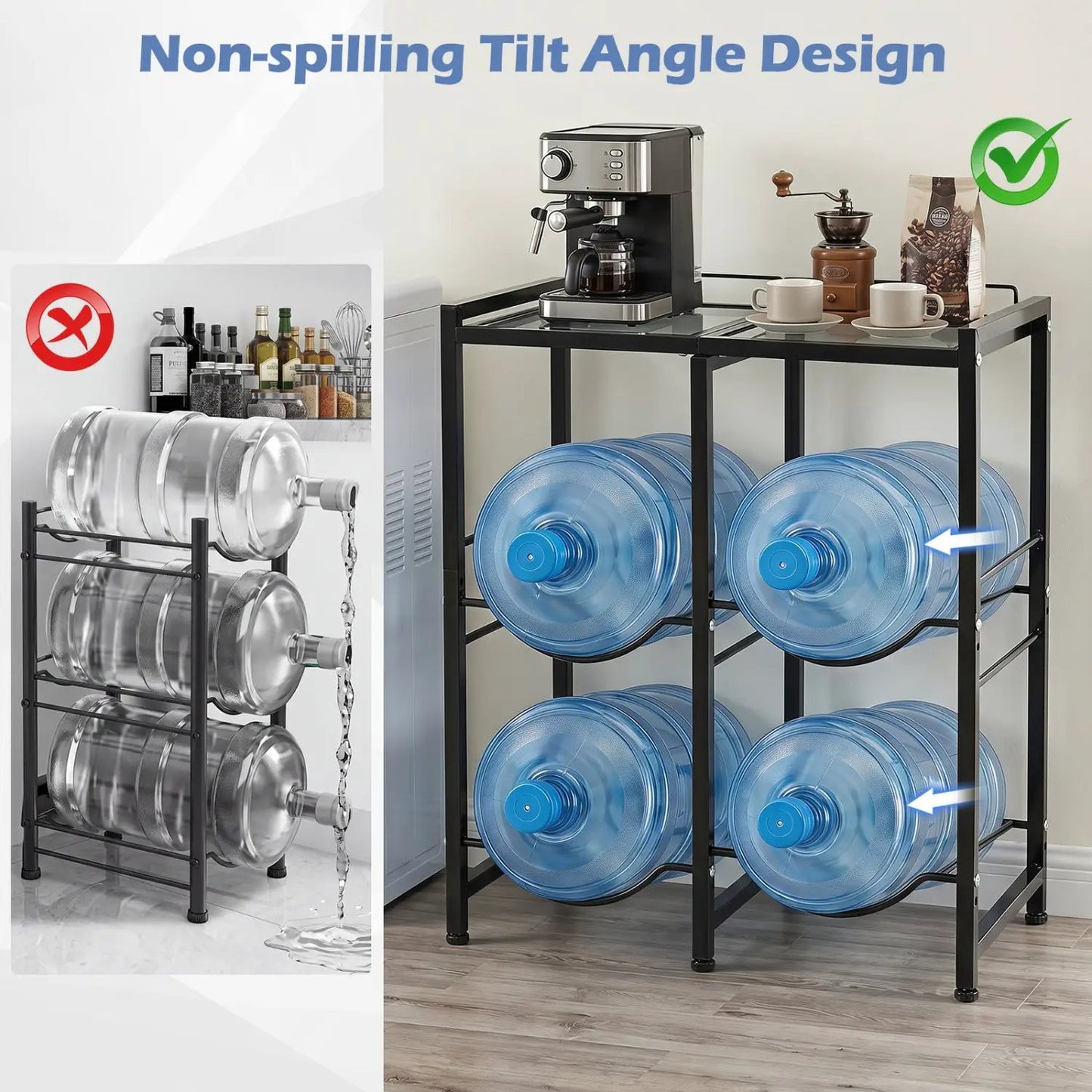5 Gallon Water Jug Holder for 4 Bottles and Shelf
