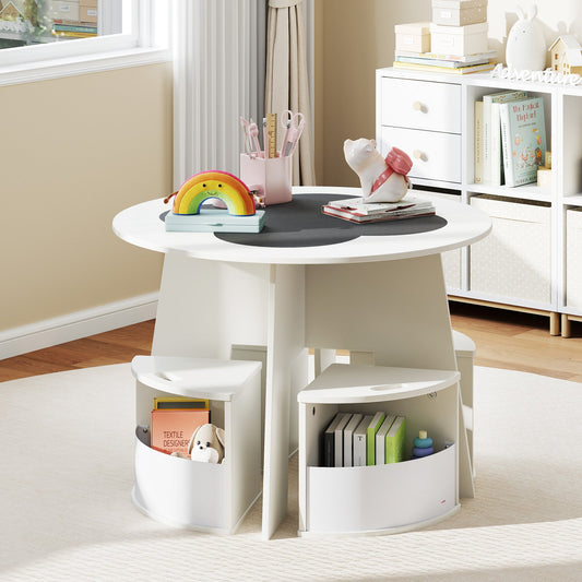 5 PCS Kids Table and Chair Set with Storage Stools for Activity-White - Tampa Home & Garden Store