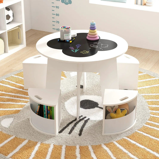 5-piece kids table and chair set with storage white round table DirectDeals on Tampa Home & Garden Store