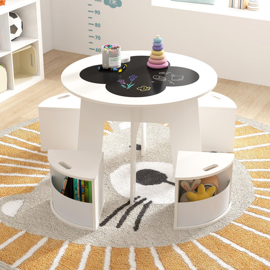 5 PCS Kids Table and Chair Set with Storage Stools for Activity-White - Tampa Home & Garden Store