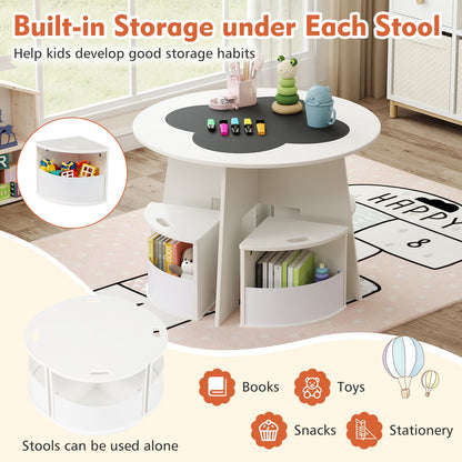 5 PCS Kids Table and Chair Set with Storage Stools for Activity-White