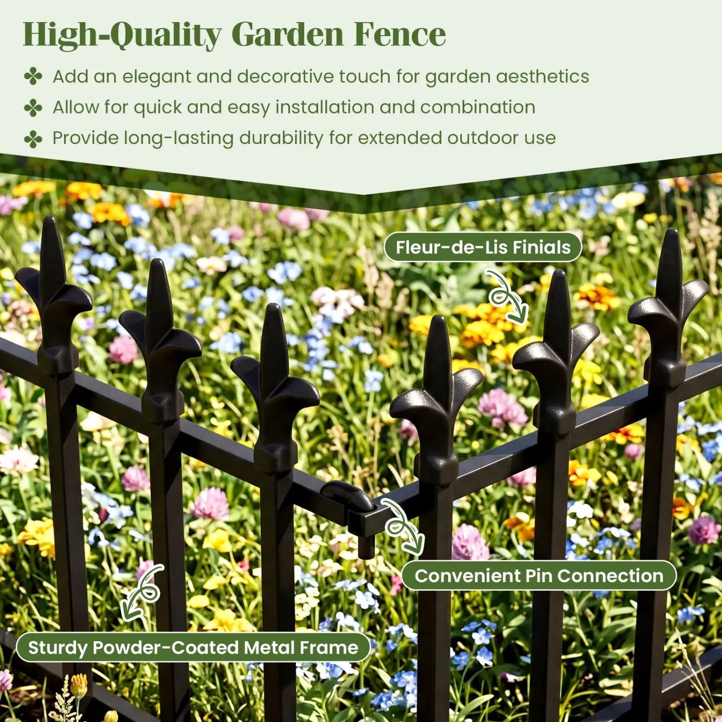 Decorative Metal Garden Fence 5 or 10 Pack No Dig