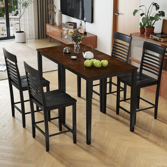 Five-Piece Counter-Height Dining Table Set with dark wood tabletop and four black chairs on Tampa Home & Garden Store