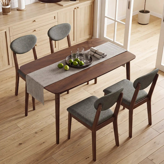 5-Piece Dining Set with Rectangular Table & 4 Fabric Chairs DirectDeals, dark wood finish, gray fabric chairs on Tampa Home & Garden Store