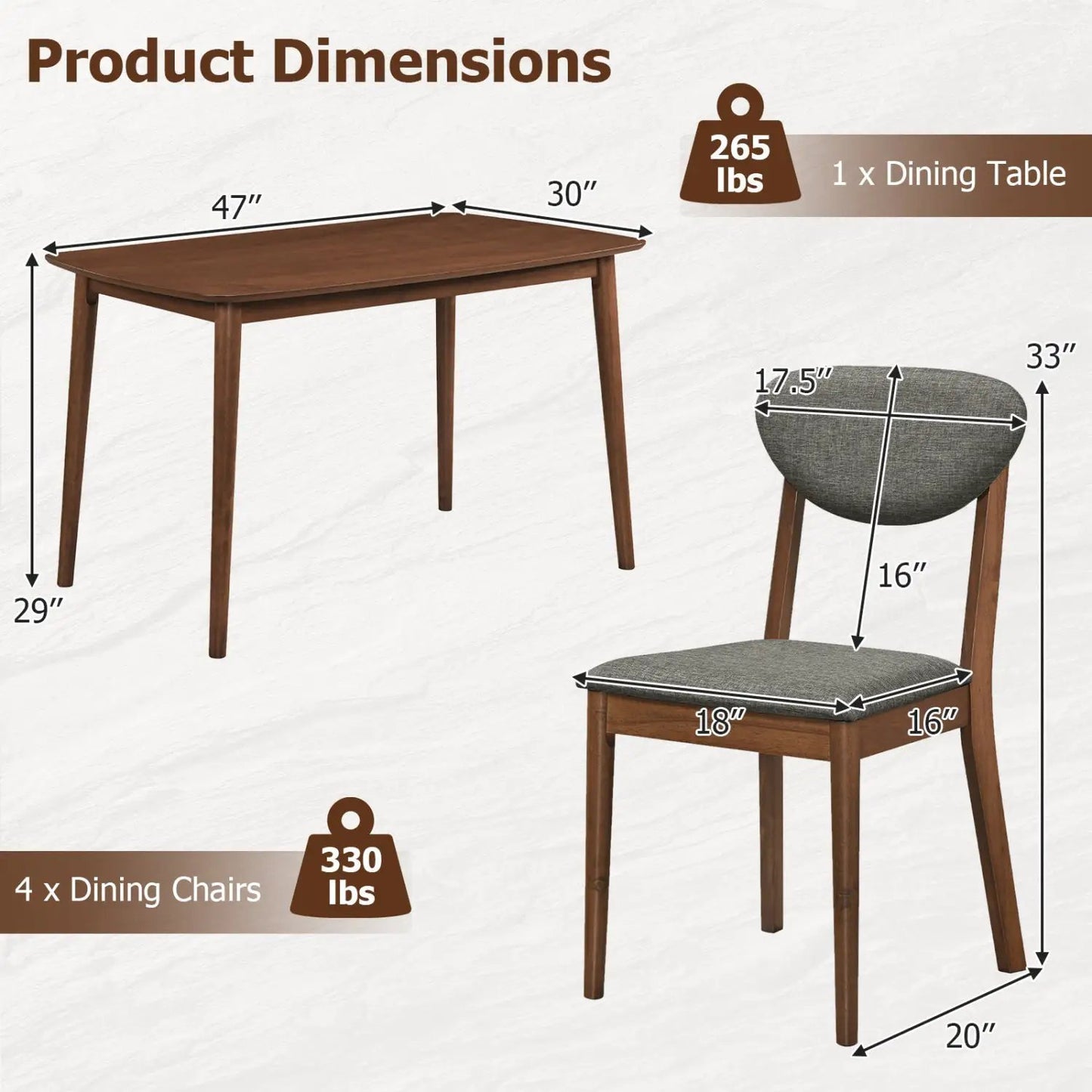 Five Piece Dining Set with Table and Chairs