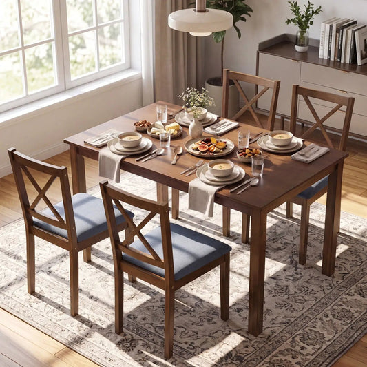 5-Piece Dining Set with Rectangular Wooden Table and Fabric Chairs by DirectDeals on Tampa Home & Garden Store