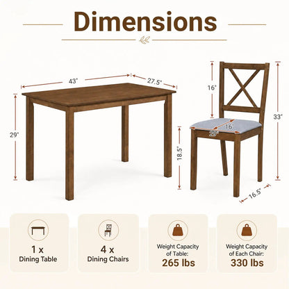 5-Piece Dining Set with Table and Chairs