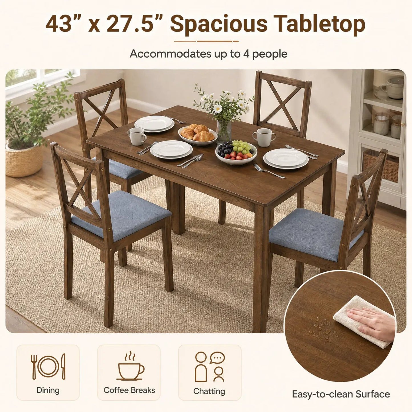 5-Piece Dining Set with Table and Chairs