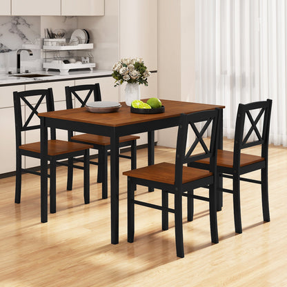 5-Piece dining table set with rectangular coffee-brown wood top and black metal frame 4 chairs on Tampa Home & Garden Store