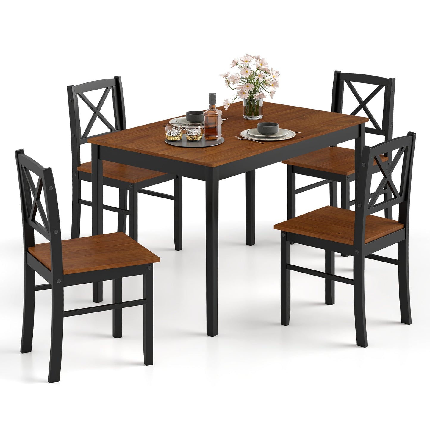 5 piece dining table set with rectangular brown wood tabletop and four dark gray chairs on Tampa Home & Garden Store