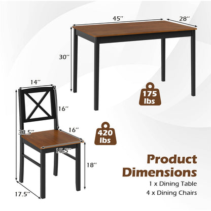 5 Piece Dining Table Set coffee-finish rectangular table with 4 black chairs DirectDeals on Tampa Home & Garden Store