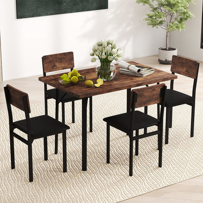 5-Piece Dining Table Set for 4 People Industrial Kitchen Table and 4 PU Leather Chairs-Brown
