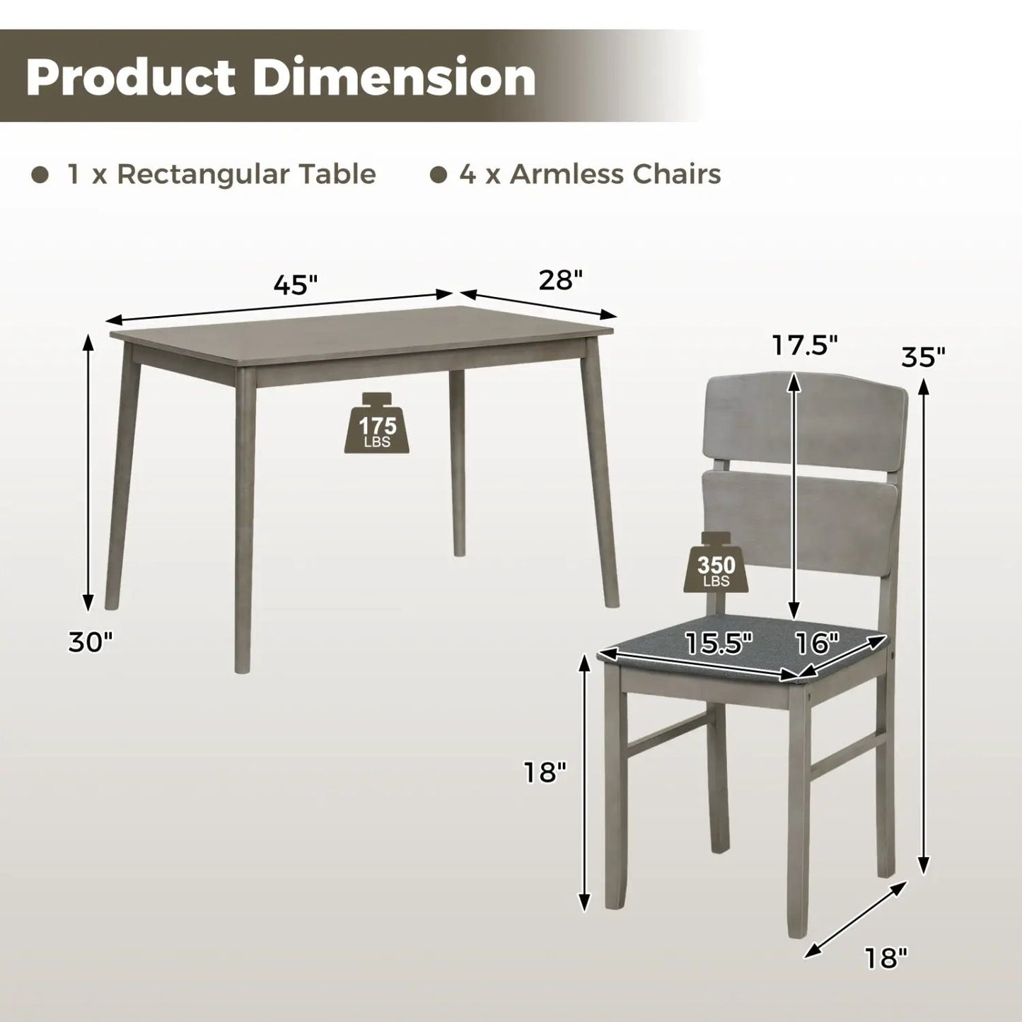 Walnut 5 Piece Dining Set With High Back Chairs