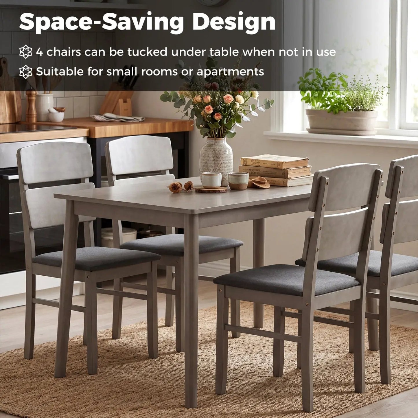 Walnut 5 Piece Dining Set With High Back Chairs
