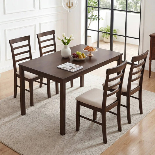 5-Piece Dining Table Set for 4 with Upholstered Chairs in dark brown wood on Tampa Home & Garden Store