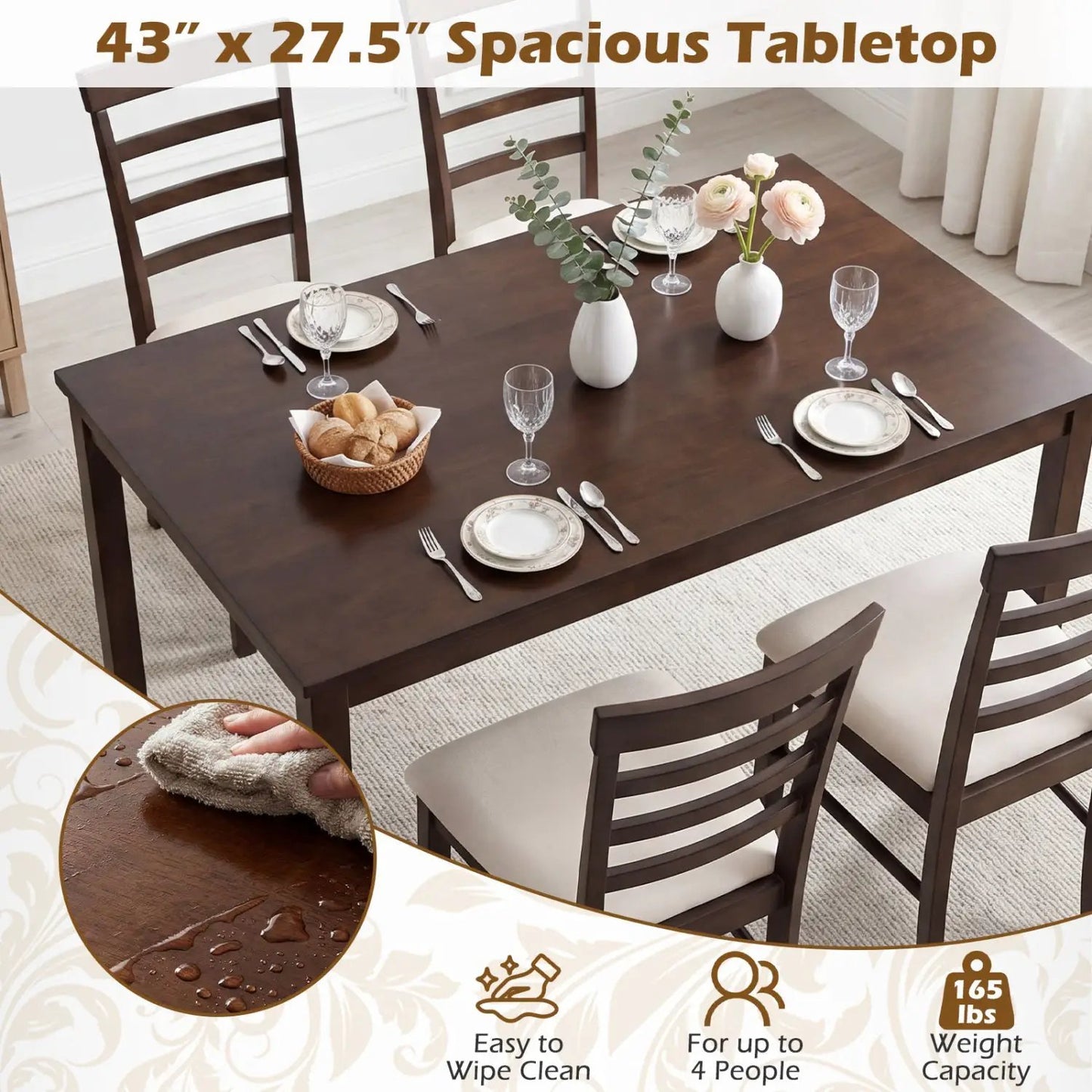 5-Piece Dining Set for 4 With Upholstered Chairs