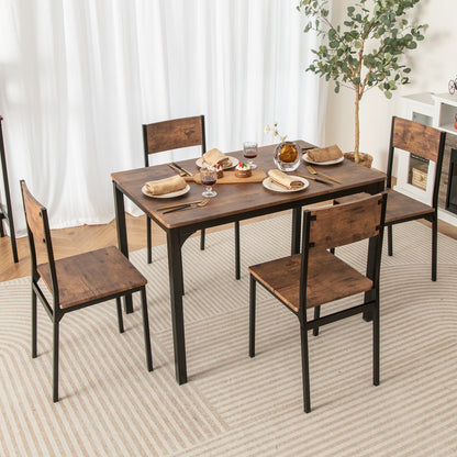 Juego de mesa de comedor de 5 piezas, mesa y sillas de cocina estilo industrial para 4 personas - Marrón rústico