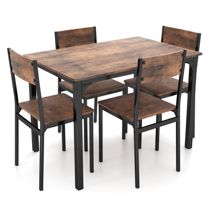 Juego de mesa de comedor de 5 piezas, mesa y sillas de cocina estilo industrial para 4 personas - Marrón rústico