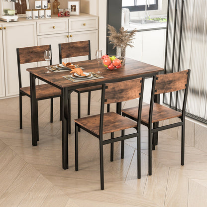 Juego de mesa de comedor de 5 piezas, mesa y sillas de cocina estilo industrial para 4 personas - Marrón rústico