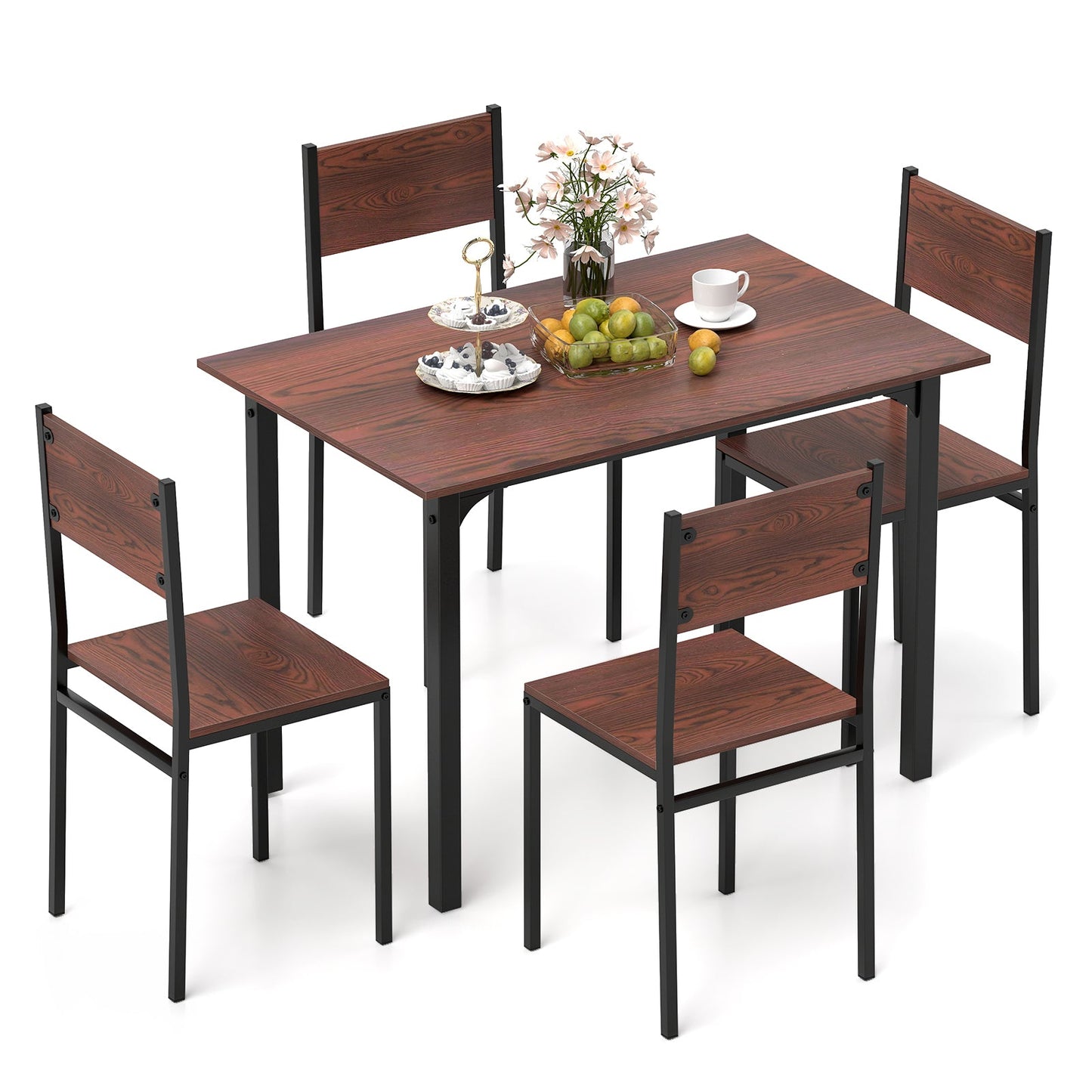 Juego de mesa de comedor de 5 piezas, mesa y sillas de cocina estilo industrial para 4 personas - Marrón rústico