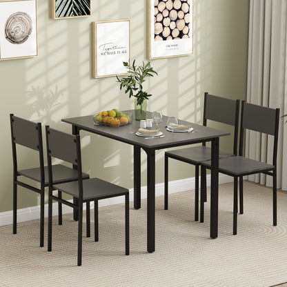 Juego de mesa de comedor de 5 piezas, mesa y sillas de cocina estilo industrial para 4 personas - Marrón rústico