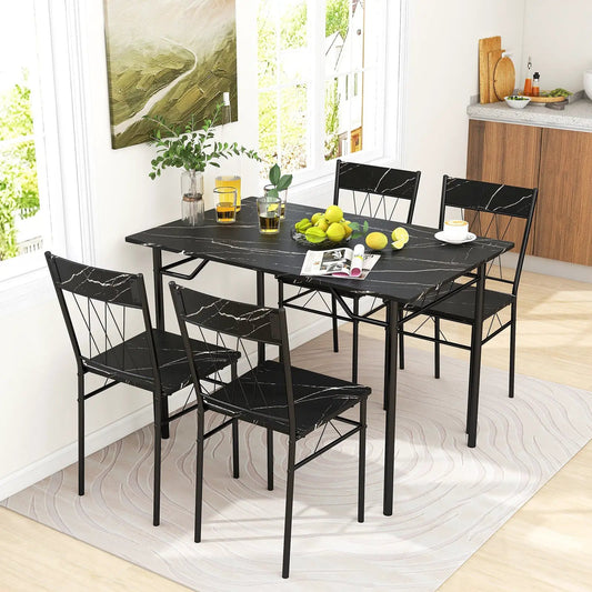 5 Piece Dining Table Set for 4 DirectDeals with marble tabletop and metal frame, 4 chairs on Tampa Home & Garden Store