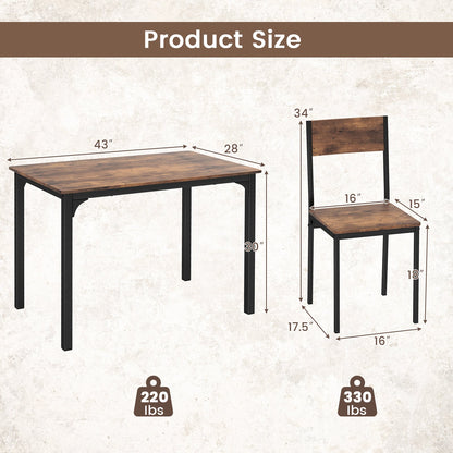 Juego de mesa de comedor de 5 piezas, mesa y sillas de cocina estilo industrial para 4 personas - Marrón rústico