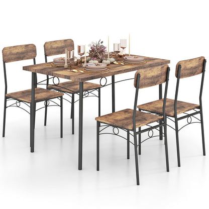 5-Piece Industrial Dining Table Set for 4 for Small Place Apartment-Brown